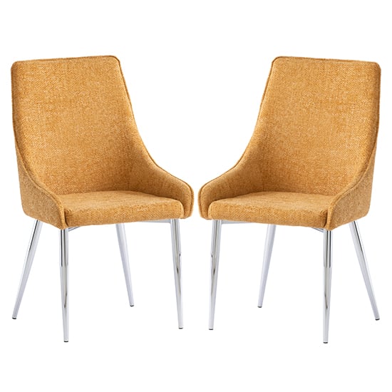 Reece Mustard Fabric Dining Chairs With Chrome Legs In Pair