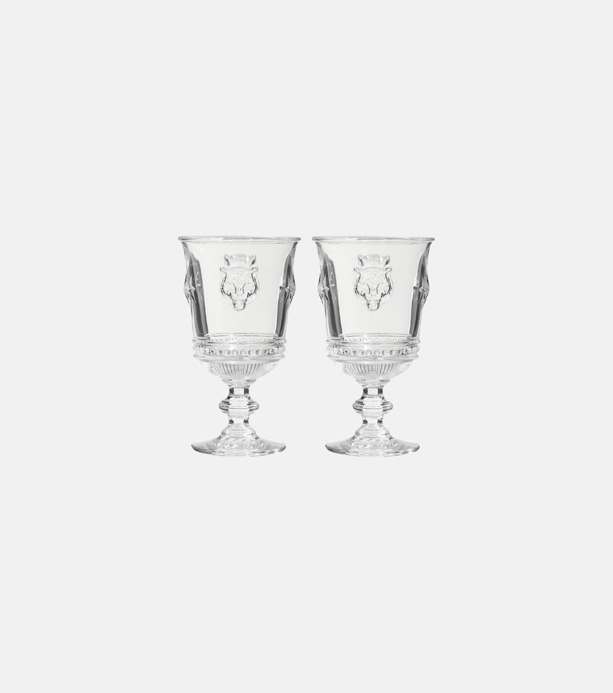 Tiger Head Set Of 2 Wine Glasses in White - Gucci