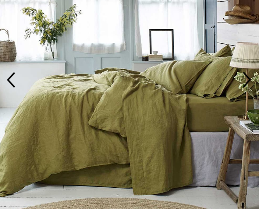 Piglet in Bed - Botanical Green Double Linen Duvet Cover 850x685