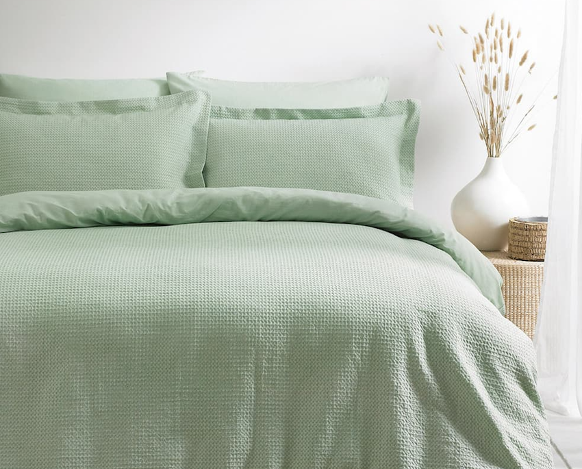 The Linen Yard - Waffle King Duvet Cover Set, Sea Foam 850x685